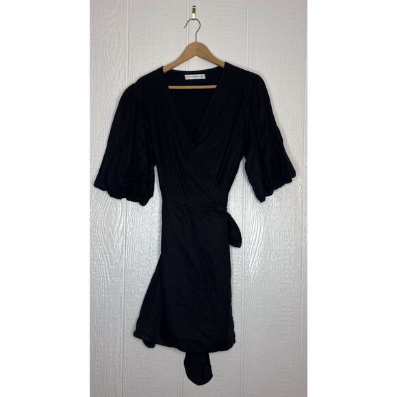 FAITHFULL THE BRAND 'Godiva' Black Linen Wrap Dress US 10 - Picture 5 of 12